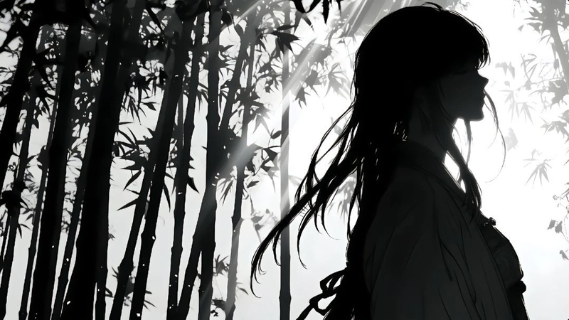 Hình anime nữ trắng đen dịu dàng