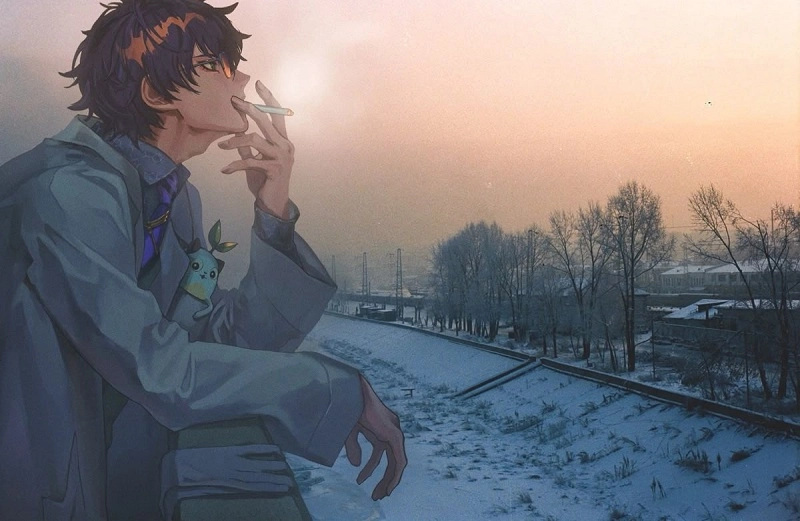 Hình ảnh Sad boy anime hút thuốc trầm ngầu