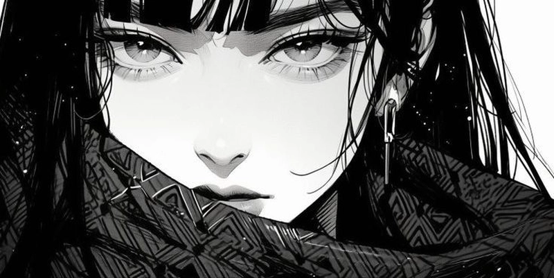 Hình ảnh anime nữ trắng đen thanh thoát