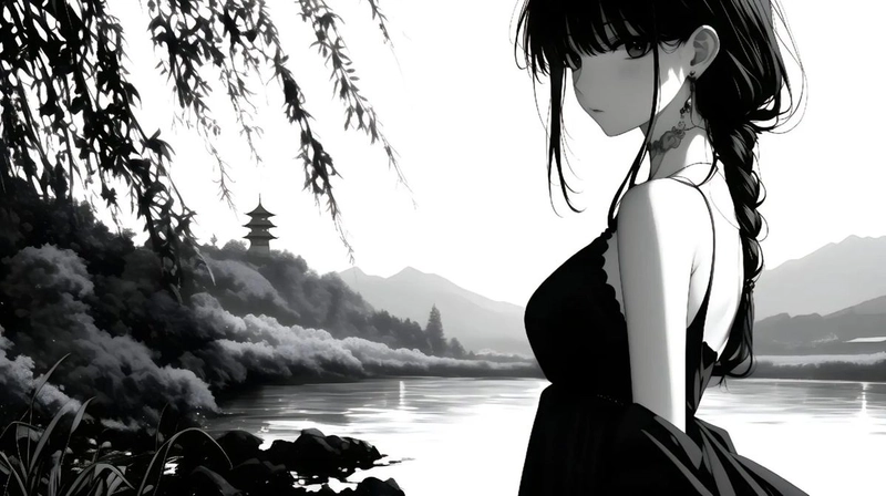 Ảnh anime trắng đen buồn tĩnh lặng