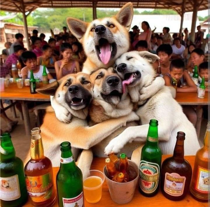 Meme chó mèo nhậu lầy bá đạo
