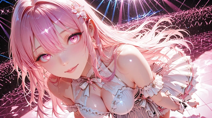 Anime cô gái tóc hồng đáng yêu