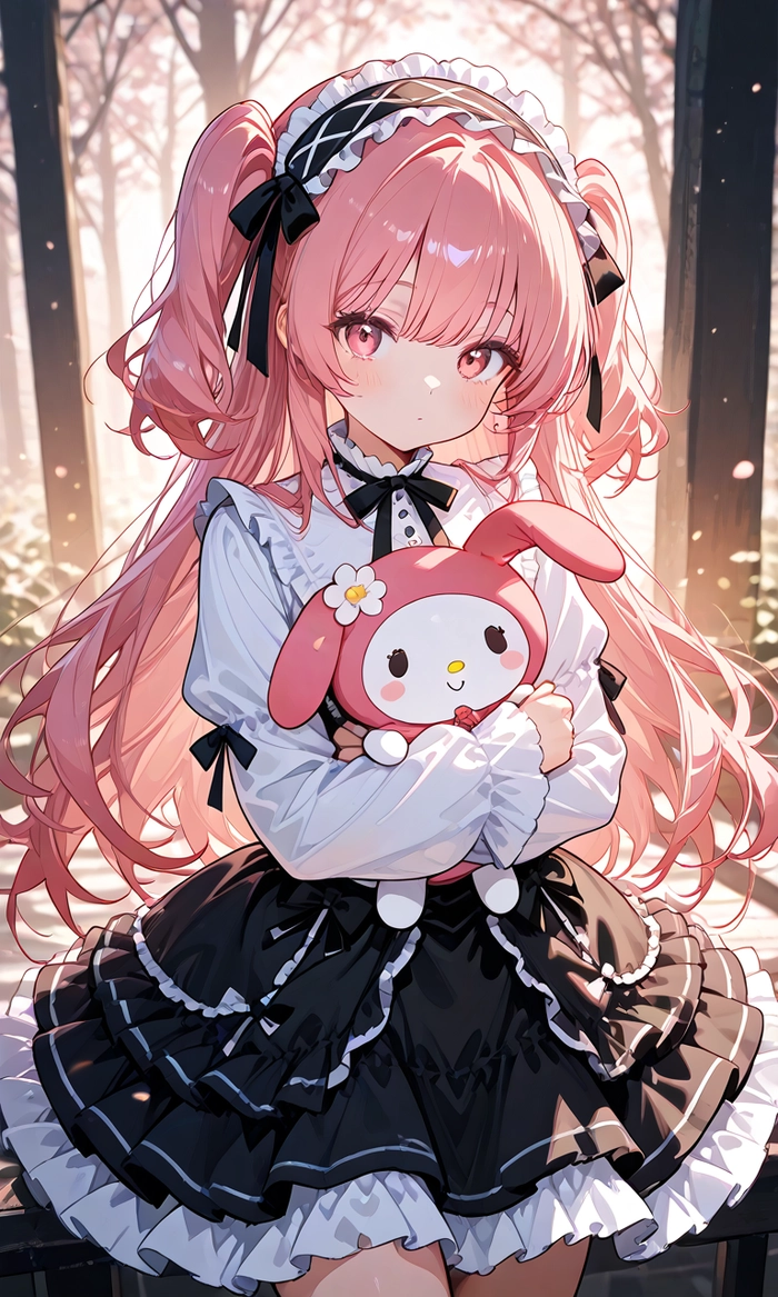 Anime girl tóc hồng lãng mạn