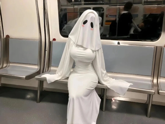 Hình gái xinh cosplay ma áo trắng ma mị