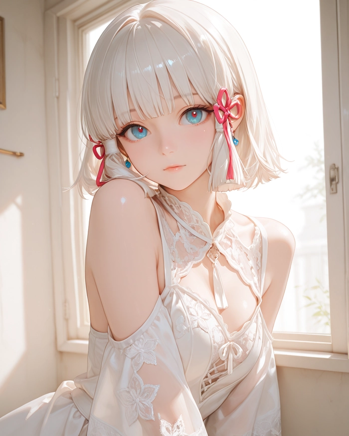 Nhân vật anime nữ tóc trắng dễ thương